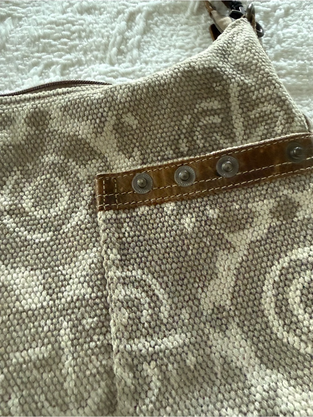 Myra Bag Tan and Cream Woven Crossbody with Printed Lining - Picture 3 of 5